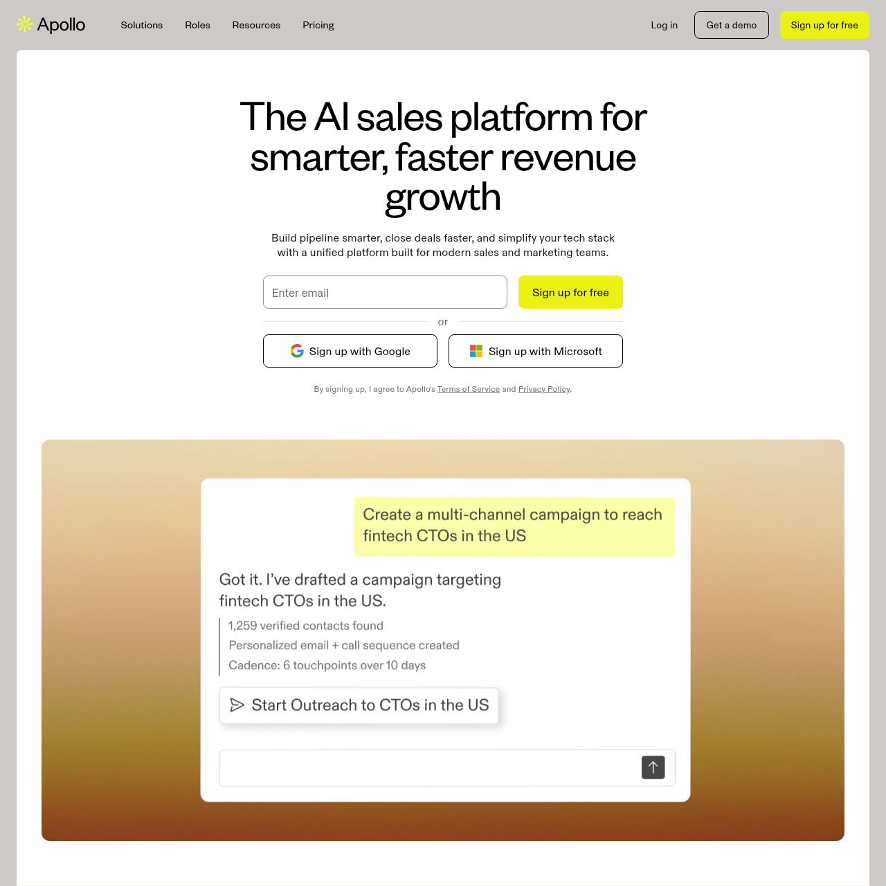 Apollo.io homepage